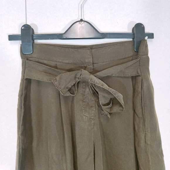 Mango Green Culottes Cropped Trousers Wide Leg High Waist Belted Size Small UK 8 - Picture 3 of 10